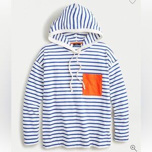NWT J.Crew Patch Pocket Hoodie in the striped Mariner Cloth (size L)